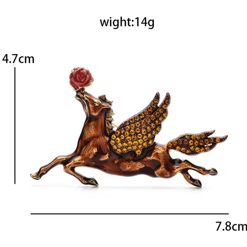 Golden Winged Pegasus Rose Brooch - Picture 5 of 5